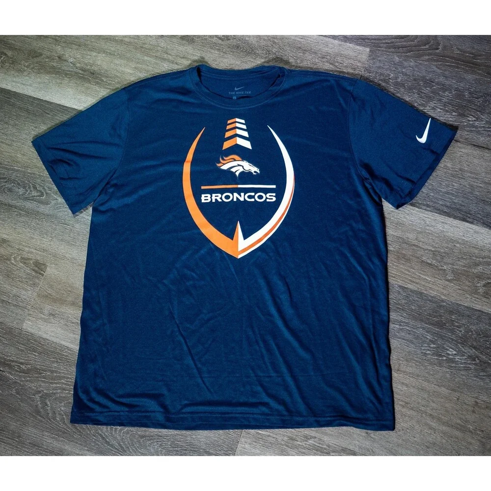 Denver‎ Broncos Shirt Mens Blue NFL Football Nike Short Sleeve Logo Tee